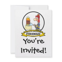 WORLDS GREATEST FIREMAN MEN CARTOON CUSTOM INVITATION