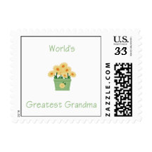 world's greatest grandma (yellow flowers) postage stamp