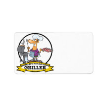 WORLDS GREATEST GRILLER MEN CARTOON CUSTOM ADDRESS LABEL