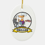 WORLDS GREATEST GRILLER MEN CARTOON CHRISTMAS TREE ORNAMENTS