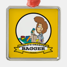 WORLDS GREATEST GROCERY BAGGER WOMEN CARTOON CHRISTMAS ORNAMENTS