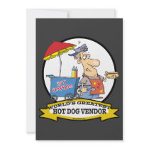 WORLDS GREATEST HOT DOG VENDOR MEN CARTOON PERSONALIZED ANNOUNCEMENTS