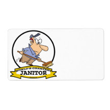 WORLDS GREATEST JANITOR II CARTOON SHIPPING LABEL