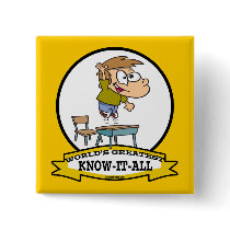 WORLDS GREATEST KNOW-IT-ALL BOY CARTOON PINS