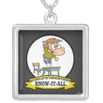 WORLDS GREATEST KNOW-IT-ALL BOY CARTOON NECKLACE