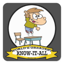 WORLDS GREATEST KNOW-IT-ALL BOY CARTOON STICKER