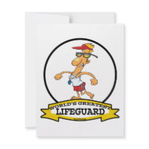 WORLDS GREATEST LIFEGUARD MEN CARTOON PERSONALIZED INVITES