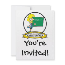 WORLDS GREATEST MATH TEACHER WOMEN CARTOON PERSONALIZED INVITES
