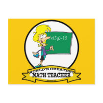 WORLDS GREATEST MATH TEACHER WOMEN CARTOON POSTCARD