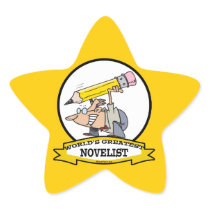 WORLDS GREATEST NOVELIST MEN CARTOON STICKER