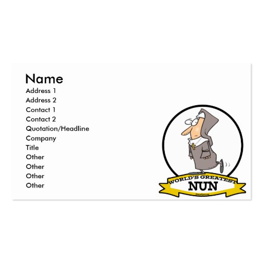 WORLDS GREATEST NUN CARTOON BUSINESS CARD TEMPLATE (front side)