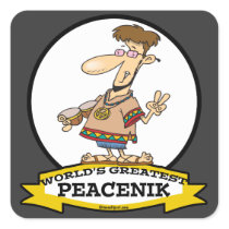 WORLDS GREATEST PEACENIK CARTOON SQUARE STICKER