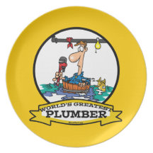 WORLDS GREATEST PLUMBER IV MEN CARTOON DINNER PLATE