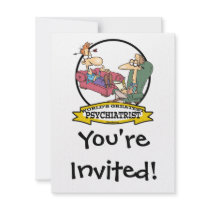 WORLDS GREATEST PSYCHIATRIST CARTOON PERSONALIZED INVITATIONS