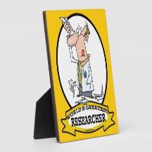 WORLDS GREATEST RESEARCHER II MEN CARTOON PLAQUE