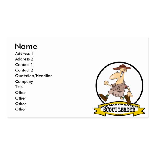 WORLDS GREATEST SCOUT LEADER MEN CARTOON BUSINESS CARD TEMPLATE (front side)