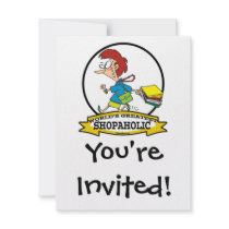 WORLDS GREATEST SHOPAHOLIC WOMEN CARTOON PERSONALIZED ANNOUNCEMENT