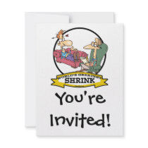 WORLDS GREATEST SHRINK MEN CARTOON CUSTOM INVITATIONS
