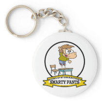 WORLDS GREATEST SMARTY PANTS BOY CARTOON KEYCHAIN