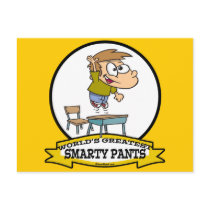 WORLDS GREATEST SMARTY PANTS BOY CARTOON POSTCARD