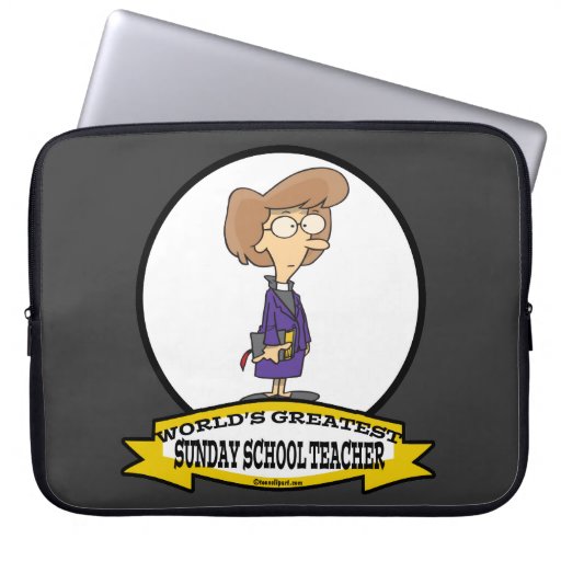 WORLDS GREATEST SUNDAY SCHOOL TEACHER CARTOON LAPTOP COMPUTER SLEEVE