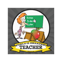 WORLDS GREATEST TEACHER WOMEN CARTOON GALLERY WRAPPED CANVAS