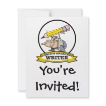 WORLDS GREATEST WRITER II CARTOON PERSONALIZED INVITE