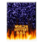 World's hottest BBQ fire and flames blue marble Post Cards