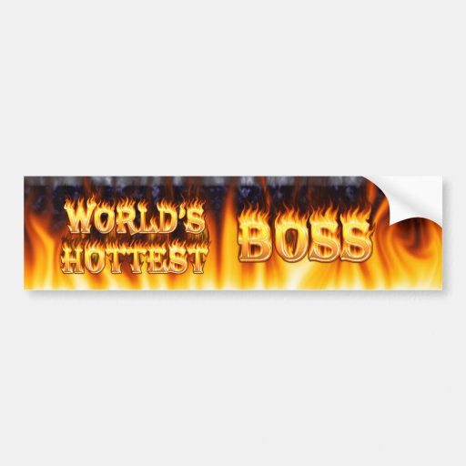 World's hottest Boss fire and flames blue marble Bumper Sticker
