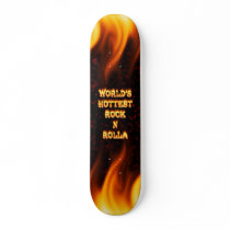World's Hottest Rock N Rolla fire and flames red m skateboards