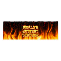 World's hottest Teacher fire and flames red marble Business Card Templates