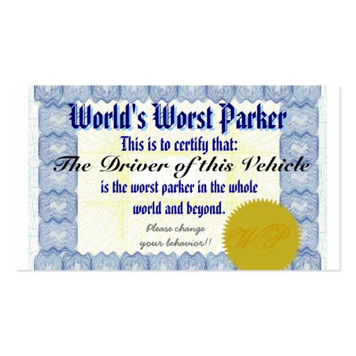 World's Worst Parker Business Card Template (front side)