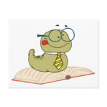 Worm On A Book Wearing Glasses Postcards