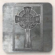 Worn Metal Cross Beverage Coaster