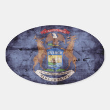 Worn Michigan Flag; Oval Stickers