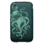Worn Vintage Octopus Illustration - Blue iPhone 3 Tough Cover