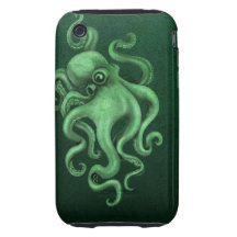Worn Vintage Octopus Illustration - Green Tough iPhone 3 Covers
