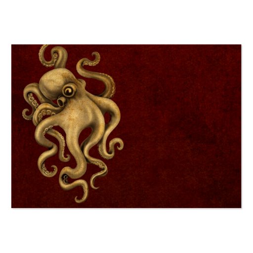 Worn Vintage Octopus Illustration on Red Business Card (front side)