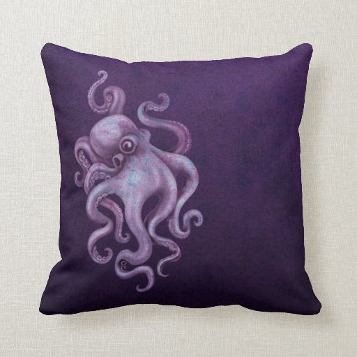 Worn Vintage Octopus Illustration - Purple Pillow Zazzle