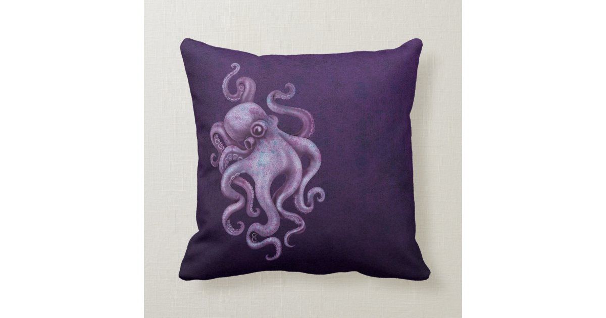 Worn Vintage Octopus Illustration - Purple Pillow Zazzle