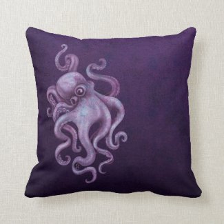 Worn Vintage Octopus Illustration - Purple Pillows