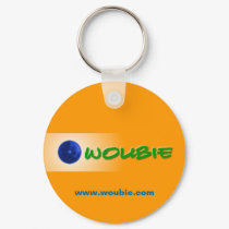 Woubie keychain with logo and url