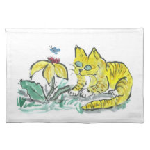 Wow, What is That? Exclaims Yellow Tiger Kitty Placemat