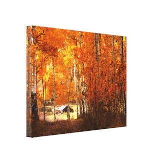 Wrapped Canvas Fine Art Cabin Aspen Autumn Colors Canvas Print