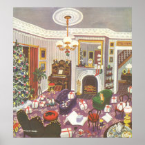 Wrapping Christmas Presents in the Living Room Poster