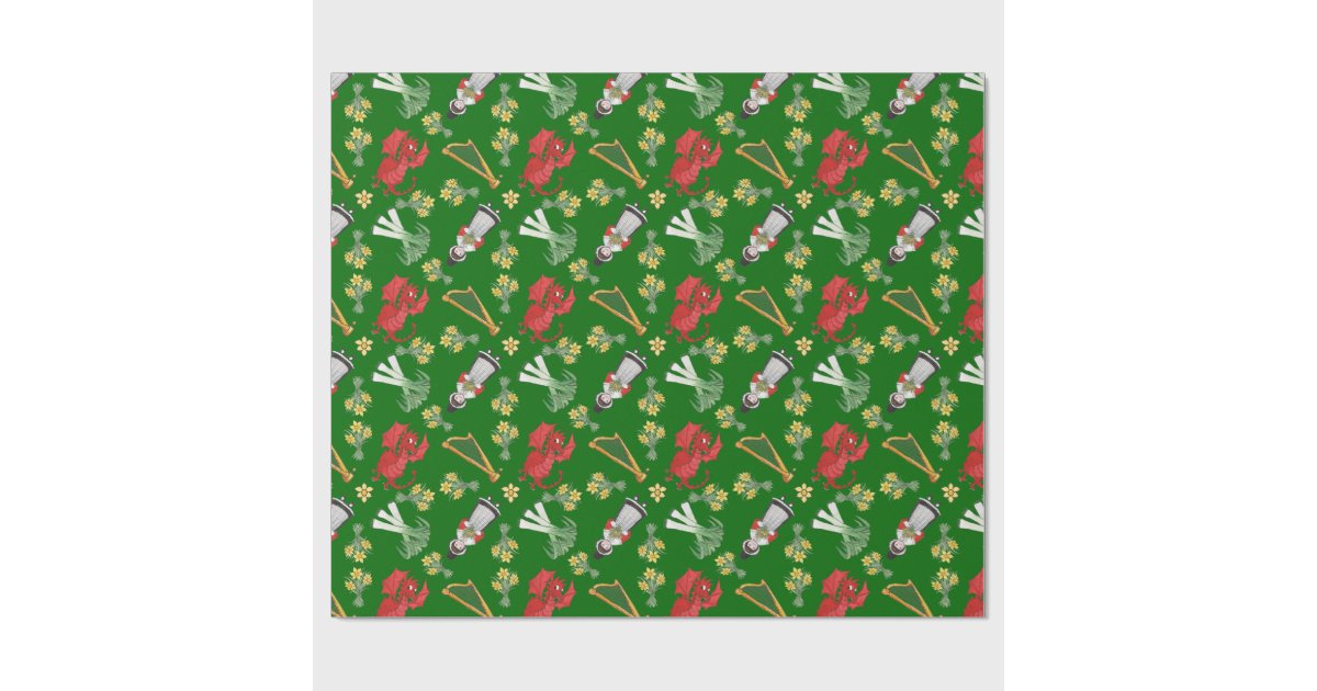 Wrapping Paper Welsh Dragons, Daffodils, Leeks Wrapping Paper Zazzle