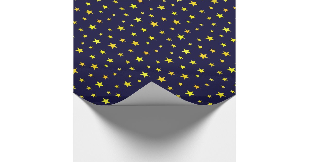 Wrapping Paper with Stars on Navy Blue Zazzle