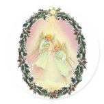 WREATH & ANGELS by SHARON SHARPE Round Sticker