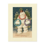 Wreath Decorated Snowman Postcard