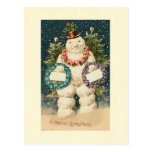 Wreath Decorated Snowman Postcard